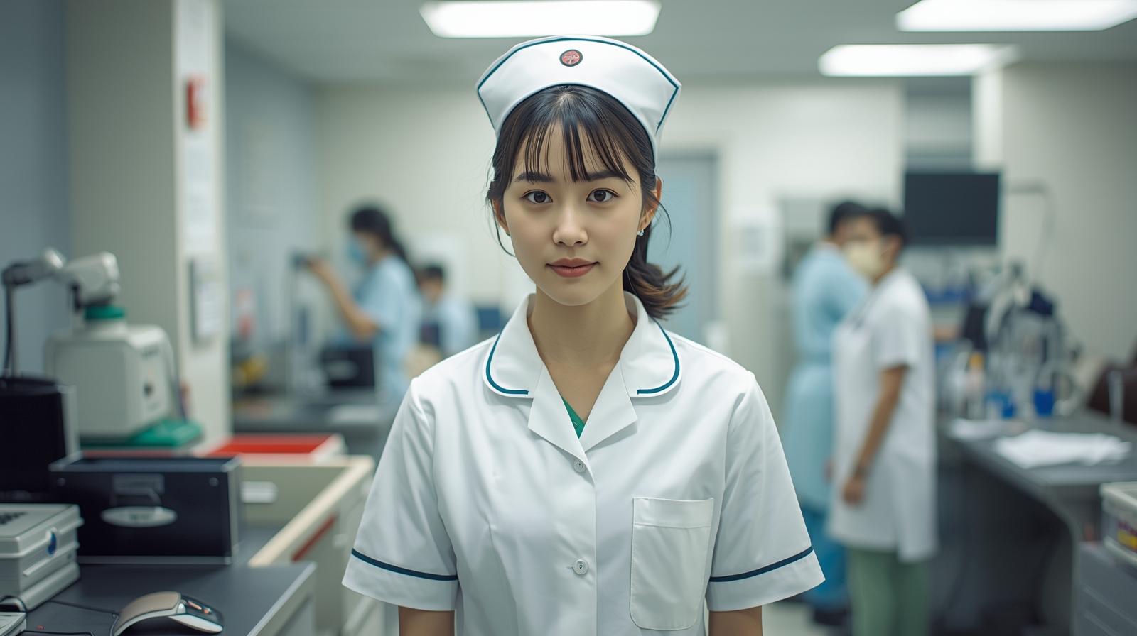 ナースステーションで働く若手看護師（実写風）